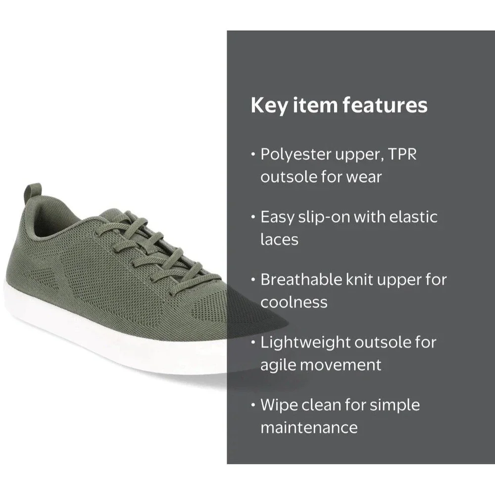 Slip On Sneakers Shoes Olive Green Men's Size 9 1/ 2 Knit Easy On/Off